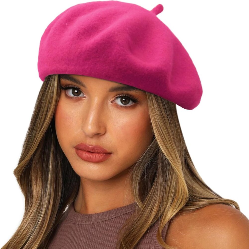 Womens Hot Pink Wool Beret